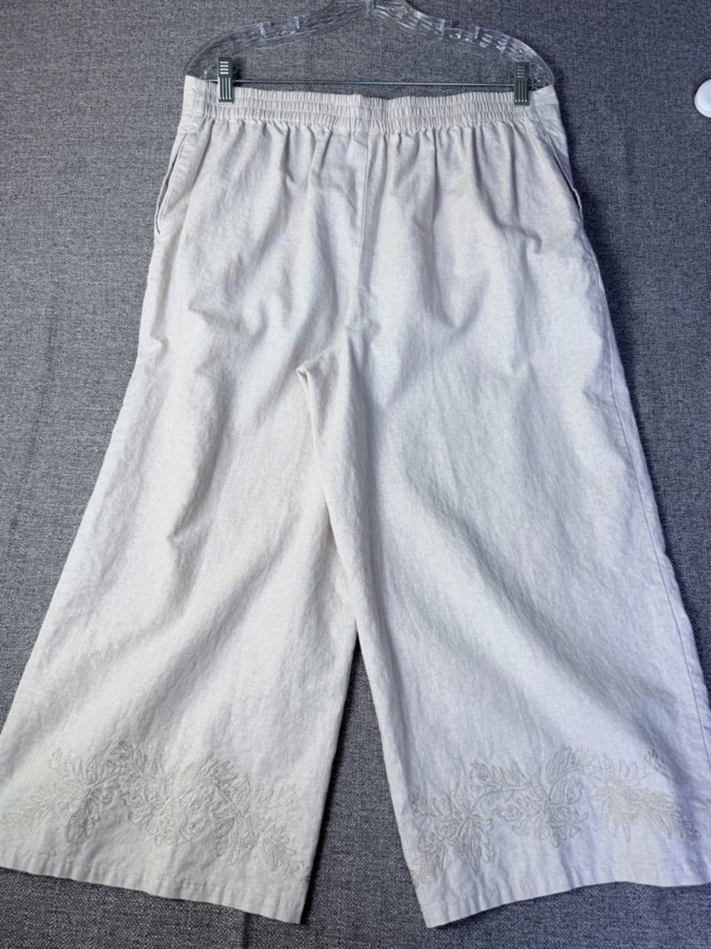 White Stag Light Cream linen Wide-Leg Embroidered Pants - Picture 14 of 14